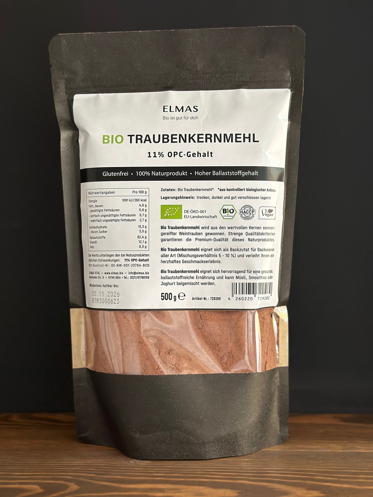 Elmas Bio Traubenkernmehl mit 11% OPC Gehalt (9195157258587)